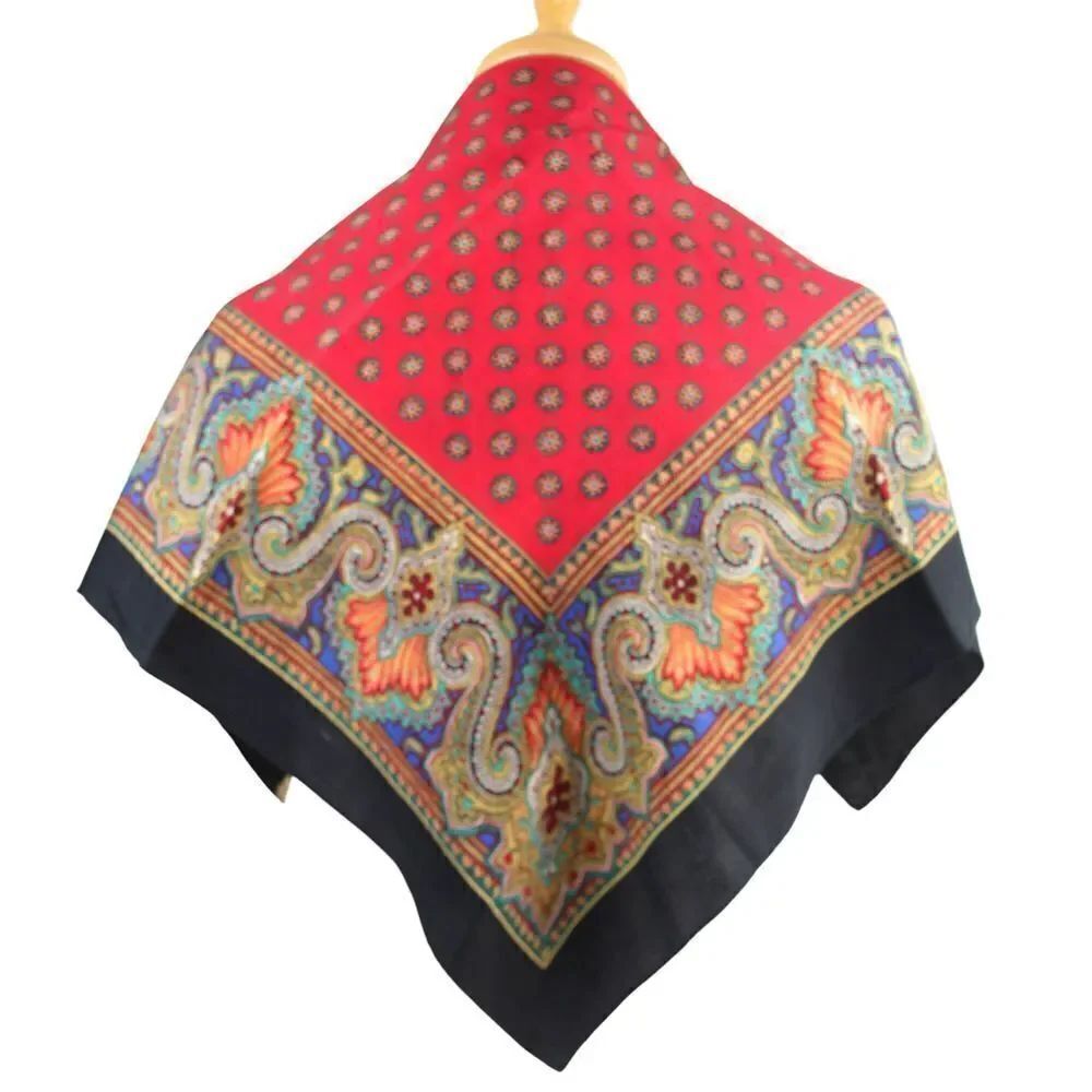 27.5"x26.5" Switzerland MULTICOLOR SILK HANDROLLED HANDBLOCKED SCARF SHAWL (B46